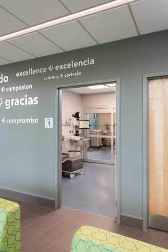 Hospital room entrance with motivational words.